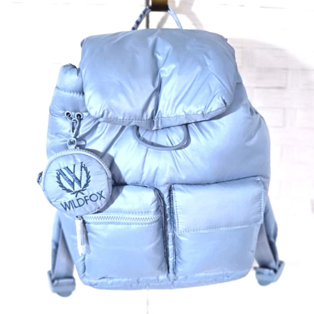 Wildfox Baby Blue Puffy Nylon Backpack‎ with Multiple Pockets New with Tags